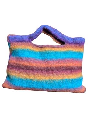 Handmade Felted Wool Bag Colorful Striped Tote Purse Artsy Boho Open Top